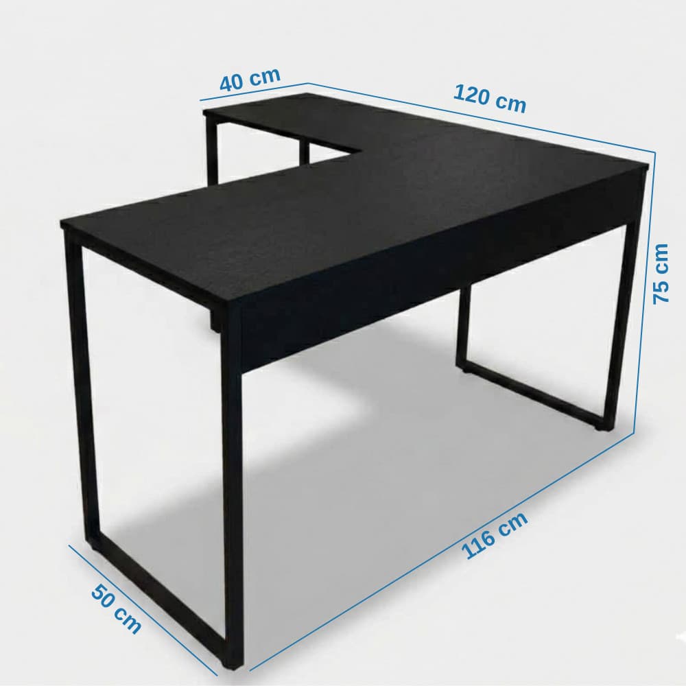 Mesa Escrivaninha L Industrial 120 cm Metal Preto Tampo MDF Escritório Home Computador Quarto