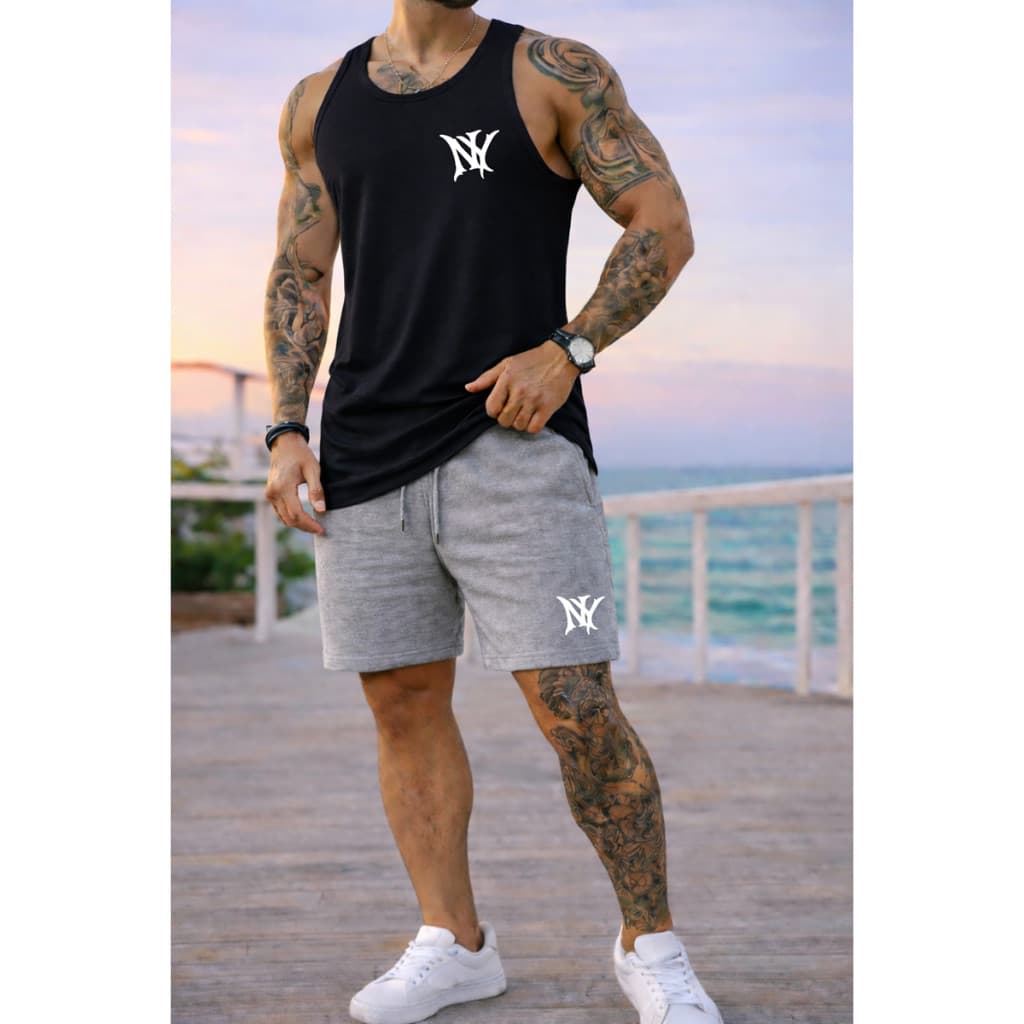 Kit Regata Longline e Short Moletom New York Masculino Bermuda Slim Street Wear