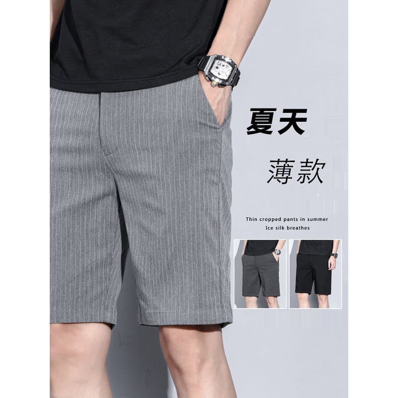 High-End listrado Casual elástico Shorts masculino verão fino negócios em linha reta cinco pontos calças pequenas All-Ma
