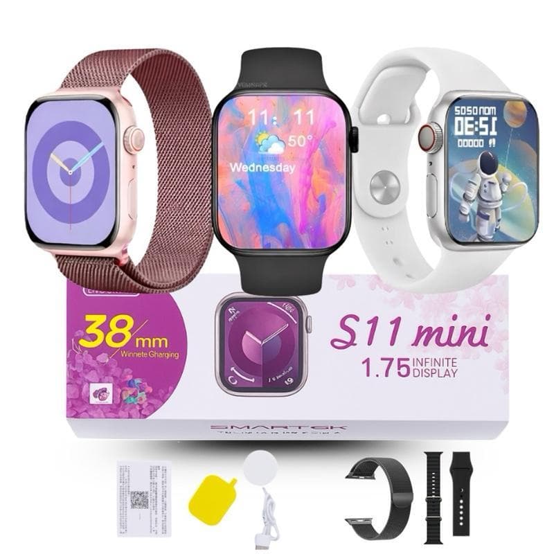 Smartwatch S11 mini 41mm Amoled com 3 pulseiras série 11