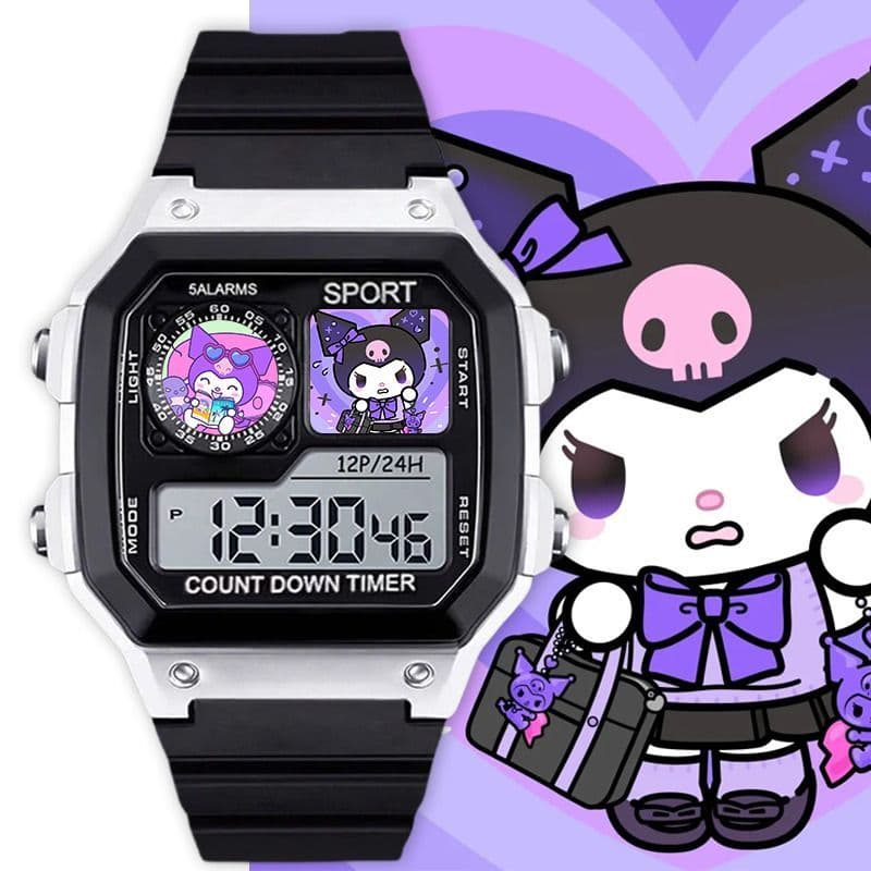 Relógio Infantil Kuromi Digital LED Fofo à Prova d'Água Alarme Presente Menina