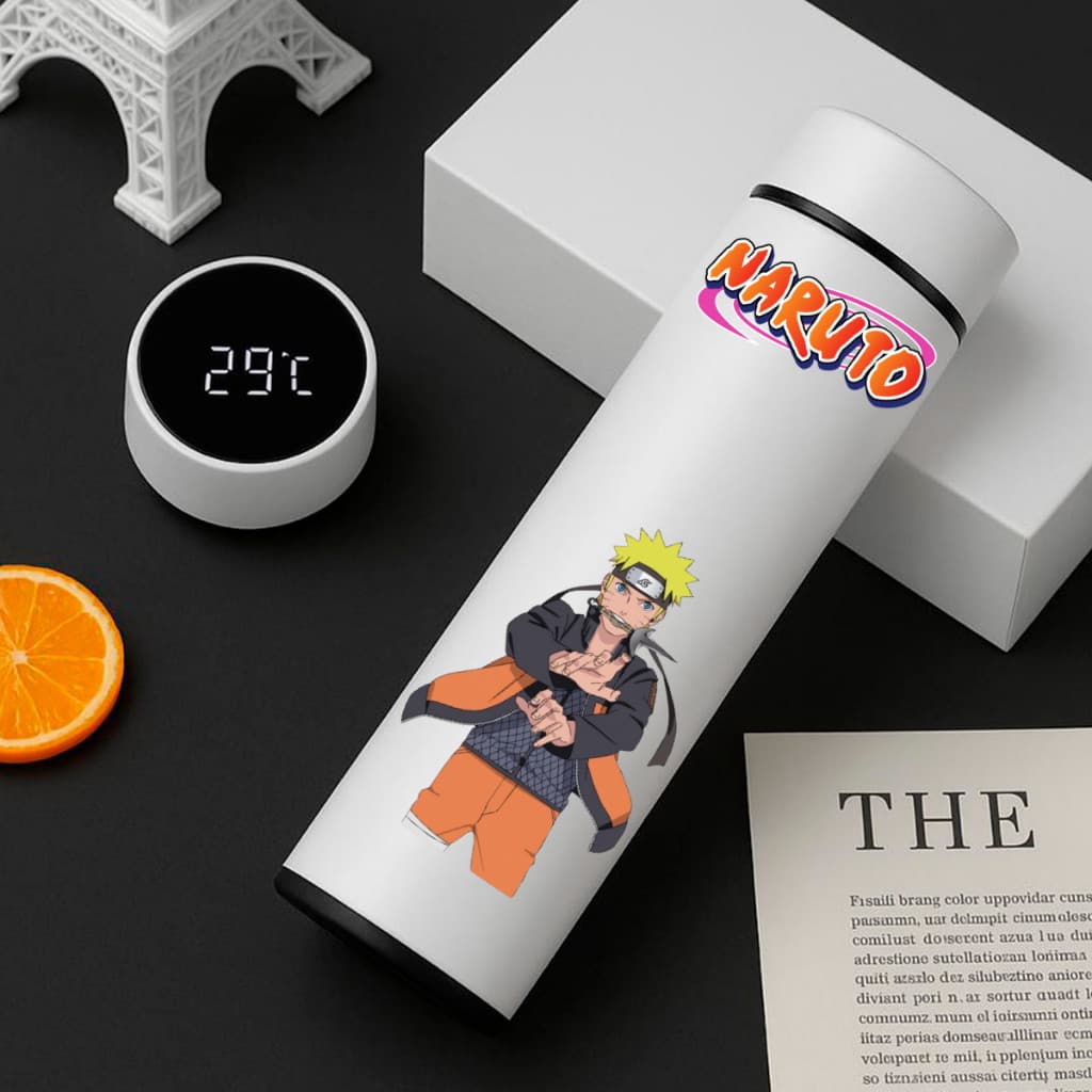 Garrafa Térmica Inox Naruto 500Ml Com Termometro Led Digital Anime Infantil