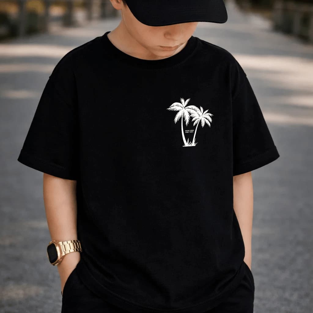 Camiseta Infantil e Juvenil Estampada Coqueiros Pequeno 100% Algodão Premium Criança Personalizada Unissex Blusa Camisa