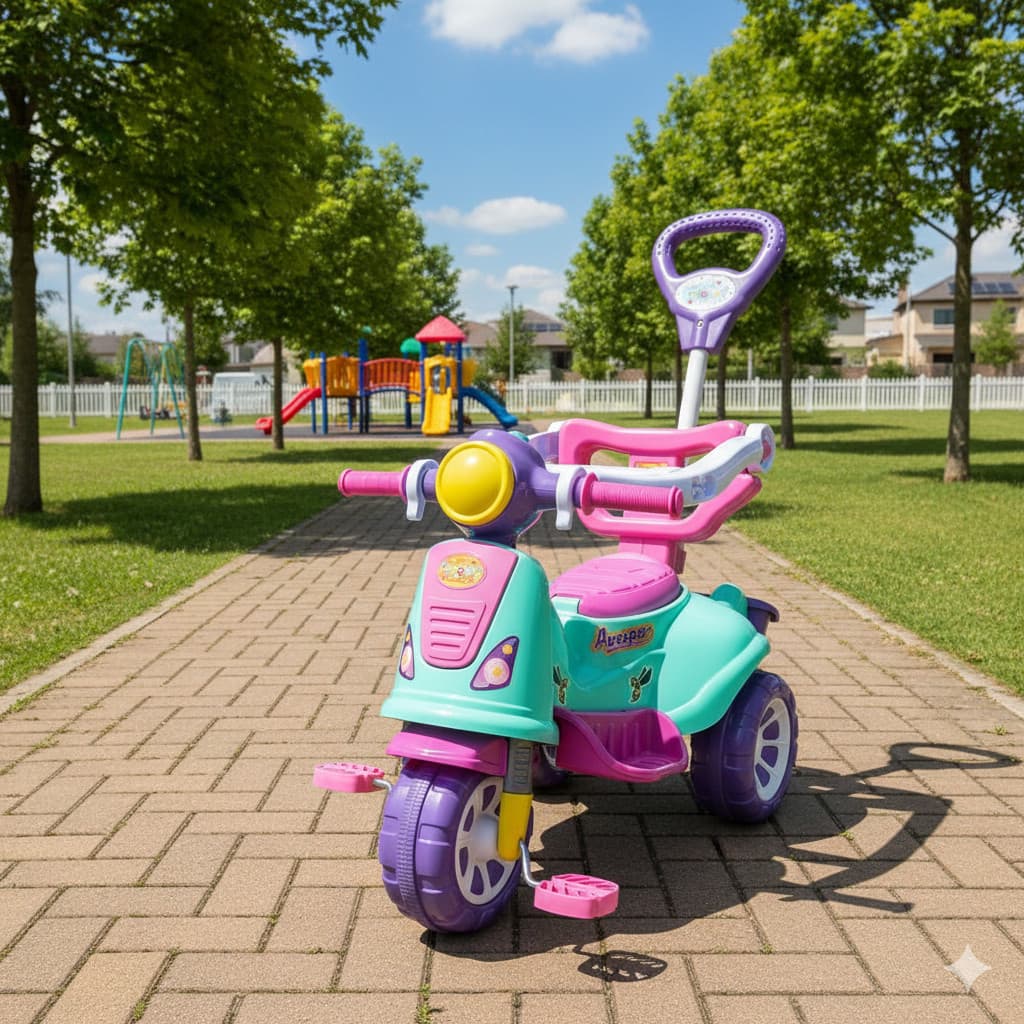 Triciclo Infantil Moto Pedal Haste Empurrar Menino Menina Passeio Segurança Estável