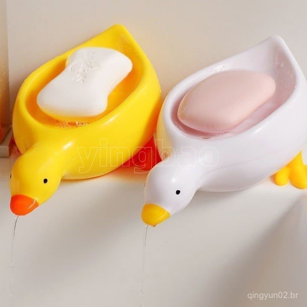 Saboneteira Em Forma De Pato Fofo , 2 Peças , Bandeja De Drenagem De Plástico , Suporte Automática , Rack De Armazenamen