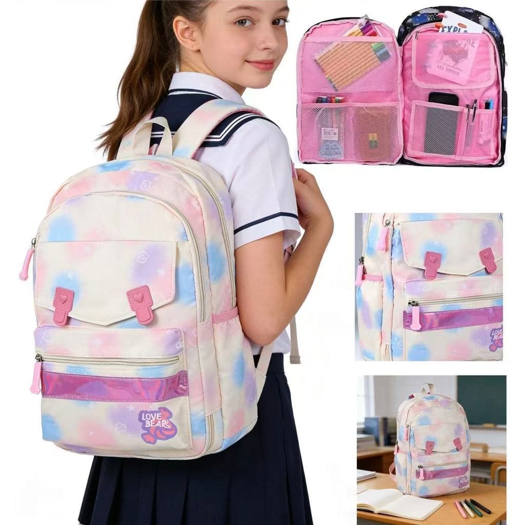 Mochila escolar feminina para meninas do ensino fundamental, Grande capacidade, Estilo geladeira, Com abertura frontal