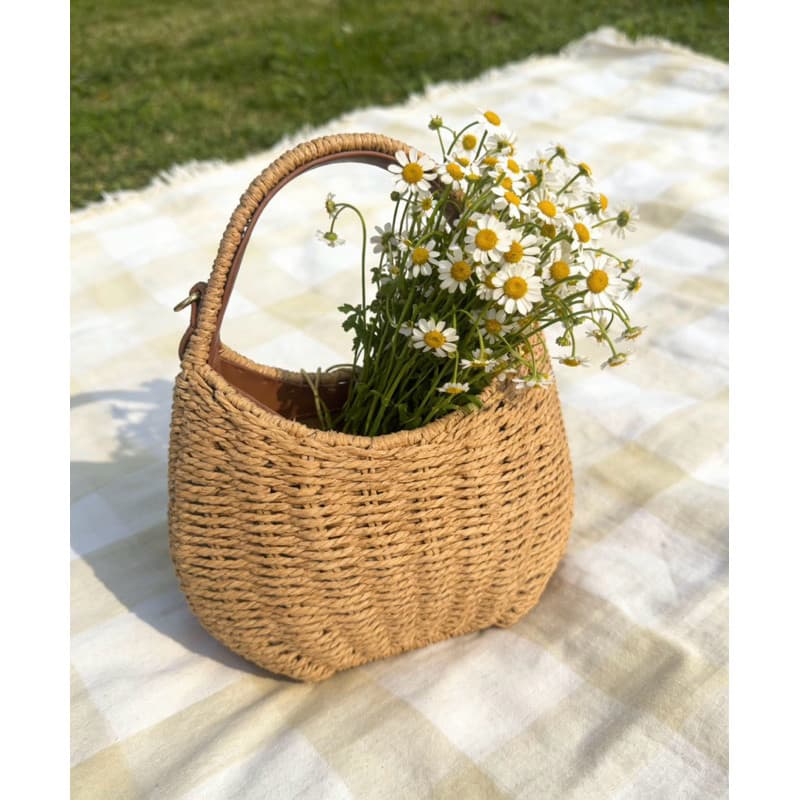 Bolsa feminina de palha praia verão lua pequena com alça transversal