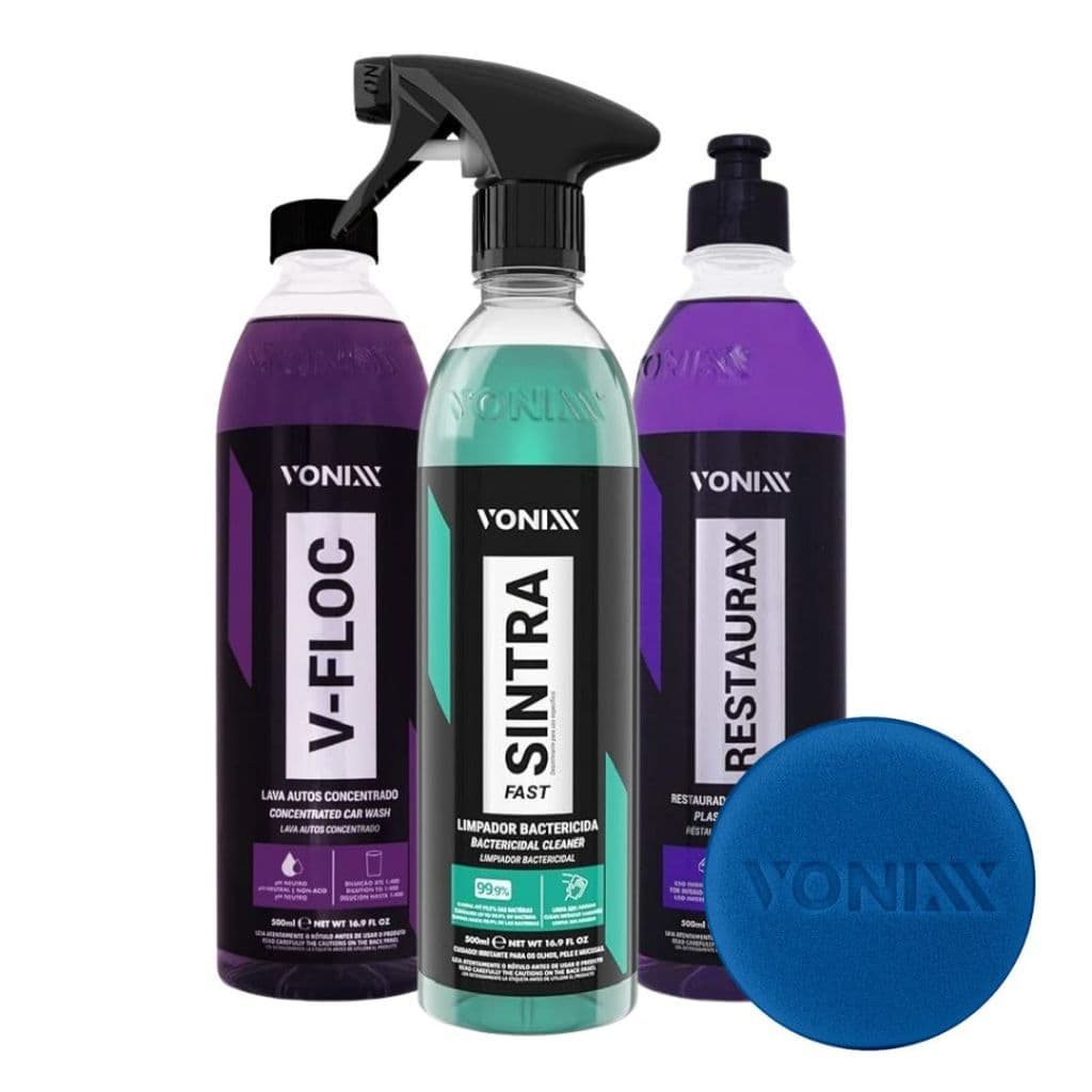 Kit Automotivo Vonixx  Restaurax Renovador Plastico Shampoo V-floc Sintra Fast Limpador Bactericida