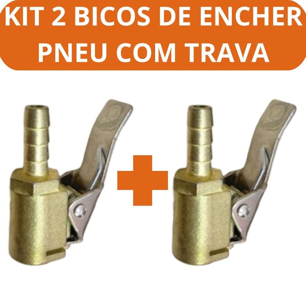 Kit 2 Bicos Com Presilha P/ Encher Pneus Aut. Carro Moto Calibrador Borracheiro
