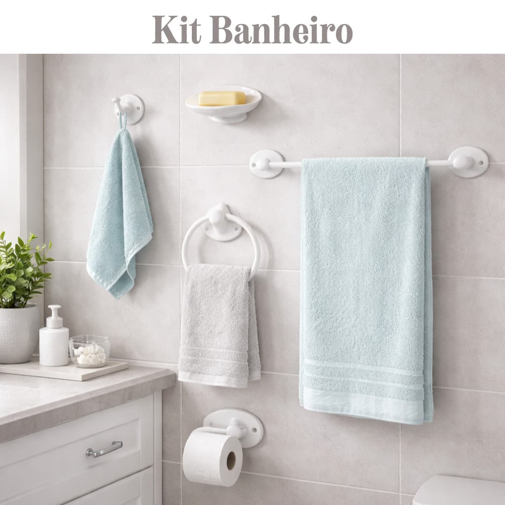 Kit Soft Completo Jogo de Acessórios de Banheiro 5 Peças Porta Toalha Saboneteira Decoração Multiuso