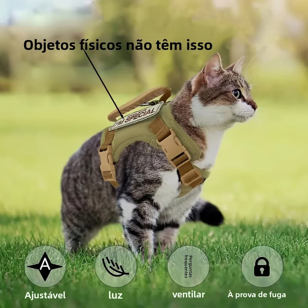 Coleira tática para gatos, estilo colete, anti-fuga, ajustável, para passear com gatos e cães pequenos.