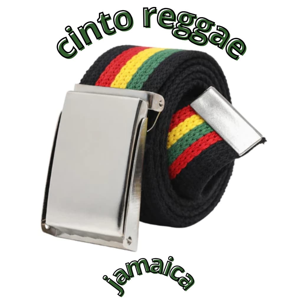 Cinto Masculino De Tecido Listrado Reggae Jamaica Unissex Colorido Com Fivela catraca Militar Metal
