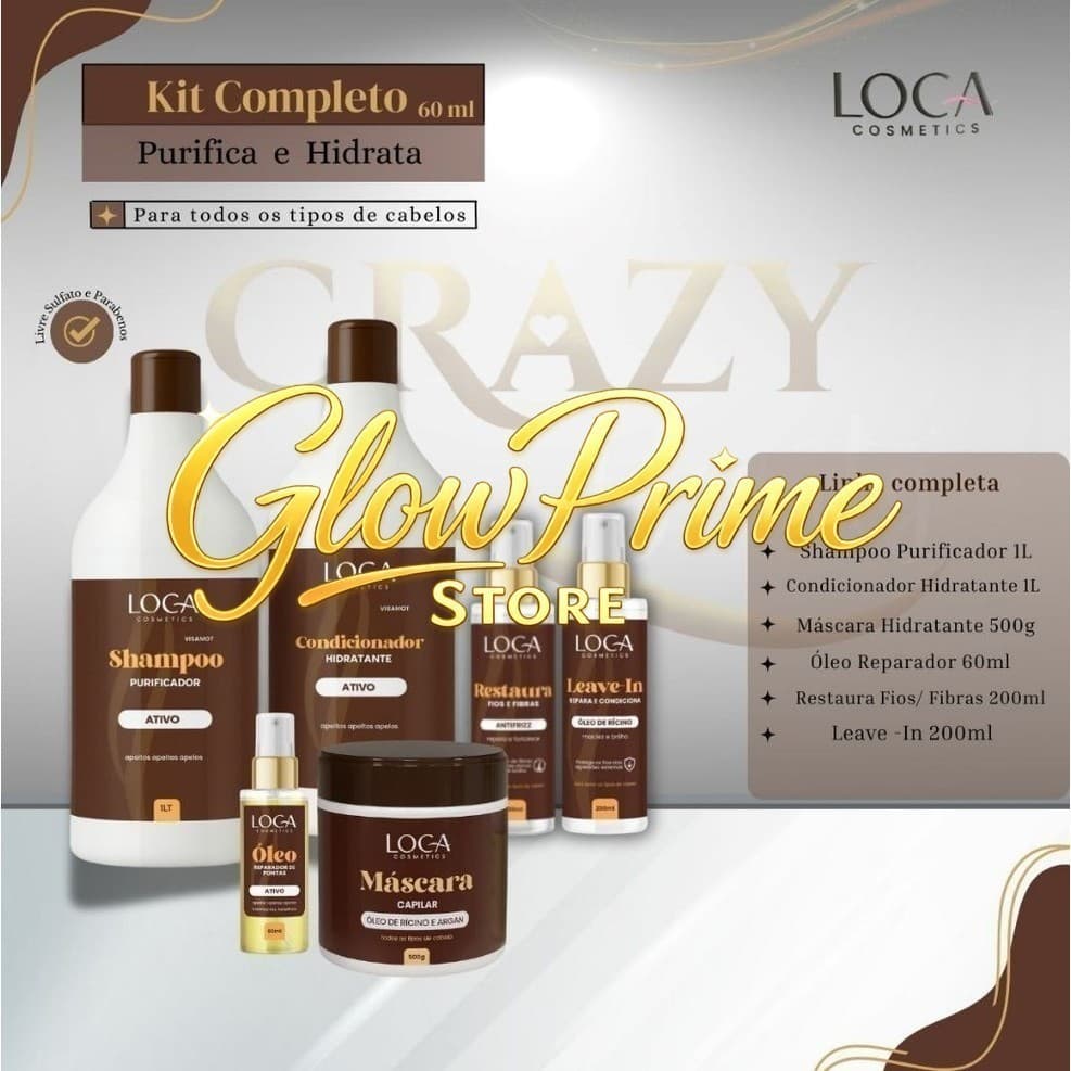 Kit Completo + Máscara + Shampoo 1L + Cond. 1L + Restaura + Leave-in + Oléo 60ml - Loca CosmeticsXDKC