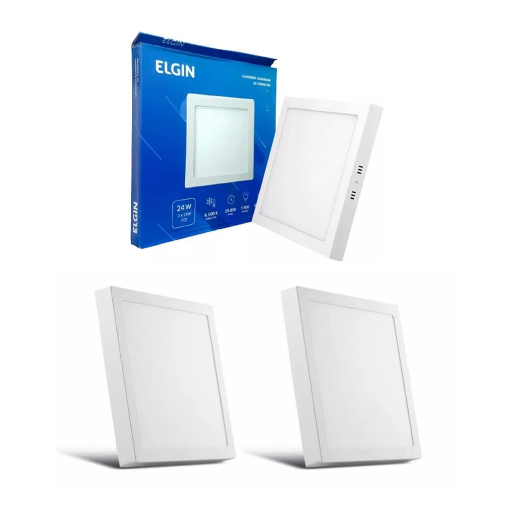 KIT 2 Painel Plafon Led Sobrepor Quadrado 24w 6500K Elgin