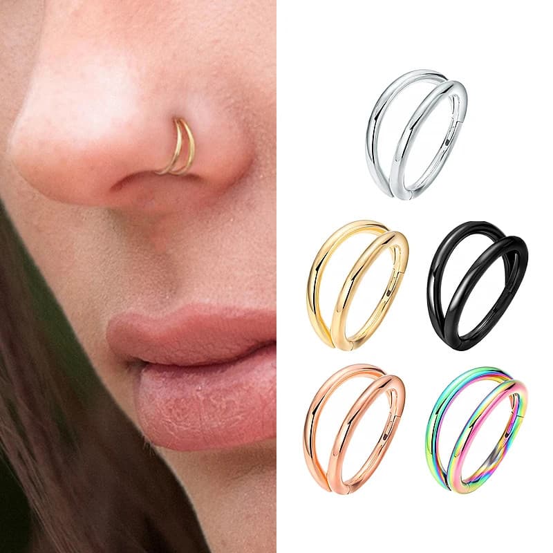 Argola de nariz, brincos duplos para piercing de cartilagem, argolas de nariz empilhadas para nariz aberto para mulheres