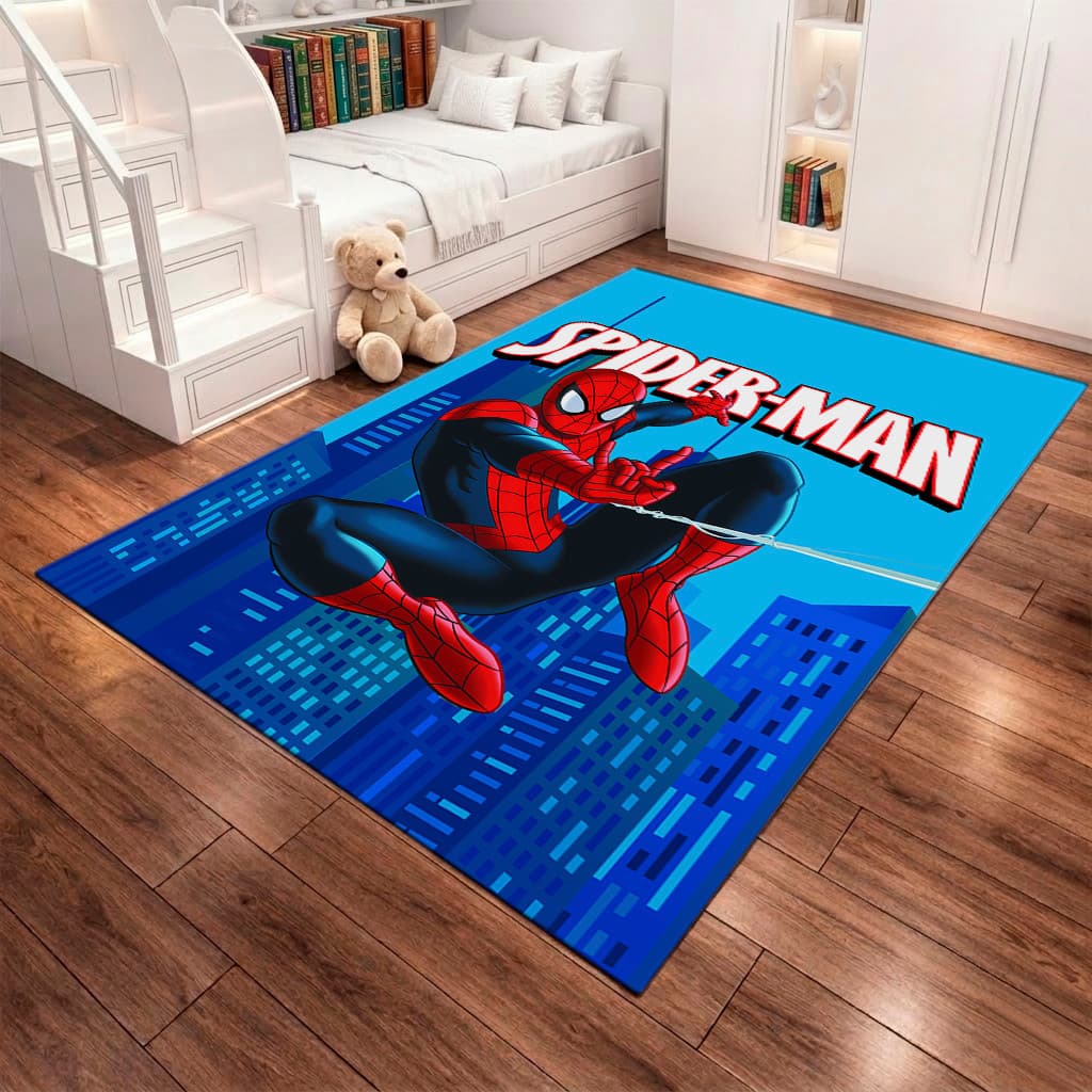 Tapete Menino Aranha Super Herói Spider Grande Retangular Antiderrapante Para Quarto Infantil