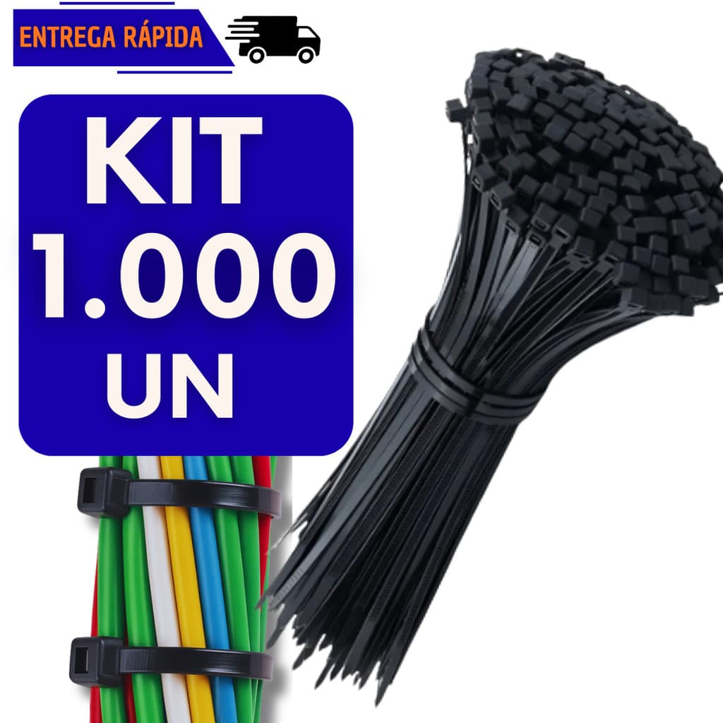 Kit 1000 Abraçadeira Plástica Nylon 25cm Preta Enforca Gato Forte Multiuso