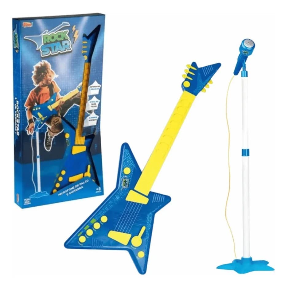 Guitarra Infantil Rock Star C/ Microfone E Luz - Rosa - Zoop