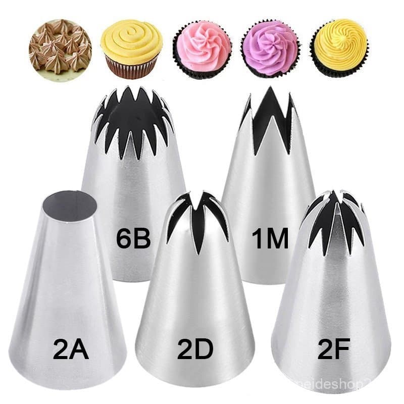 Conjunto de 5 Bicos Grandes para Decoração de Bolos, Pasta de Açúcar e Confeitaria (2D/1M/2A/2F/6B)