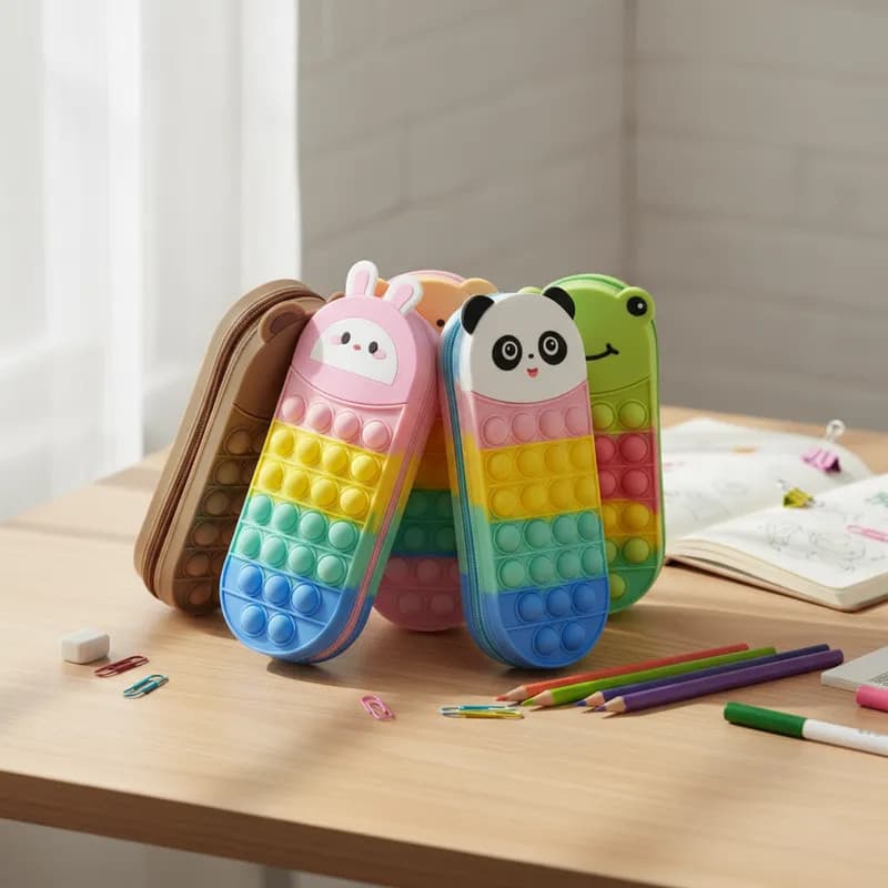 Estojo Escolar Infantil Animais Colorido Divertido Material Escolar Pop It Criativo