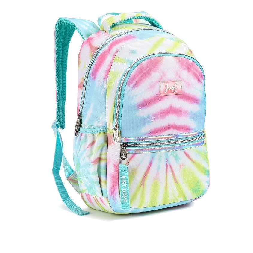 Mochila Costas Escolar Juvenil Meninas Tie Dye Chaveiro