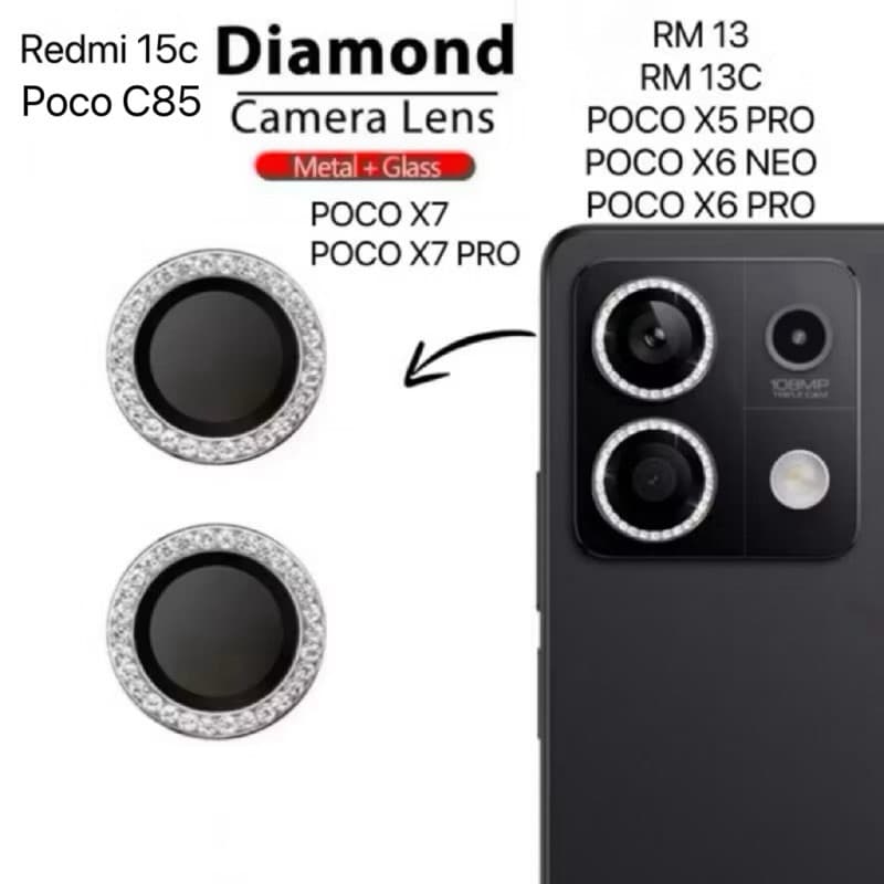 Kit Película Lente Câmera Brilho brilhante Diamante para redmi 15c C85 RM13 POCO X5 Pro X6 Pro X6 Neo redmi13 13C C65