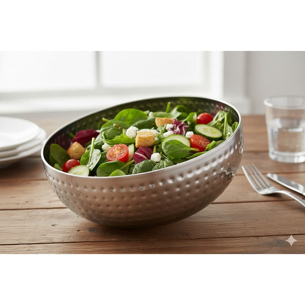 Kit 5 und - Tigela Saladeira de Inox - Redonda - Martelado - 1,7 Lts - 18cm de Diâmetro
