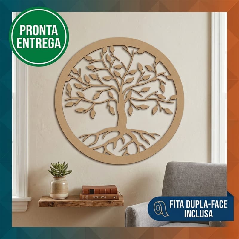 Quadro Decorativo Árvore Da Vida Vazado Mdf 30cm Parede Sala Quarto Casal Mandala Madeira Enfeite