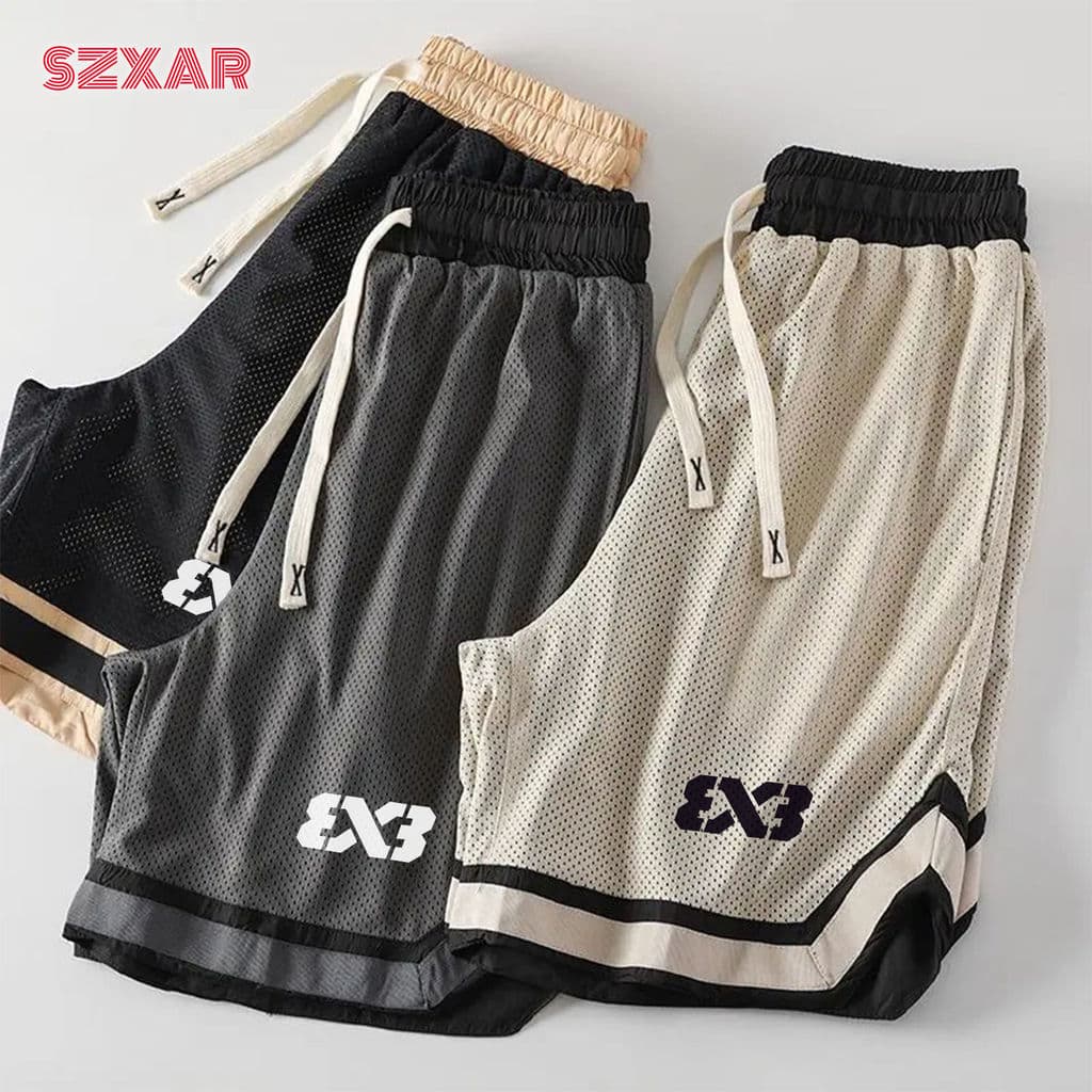 3V3 shorts americanos respirável basquete verão treinamento solto esportes casuais de secagem rápida malha cordão shorts