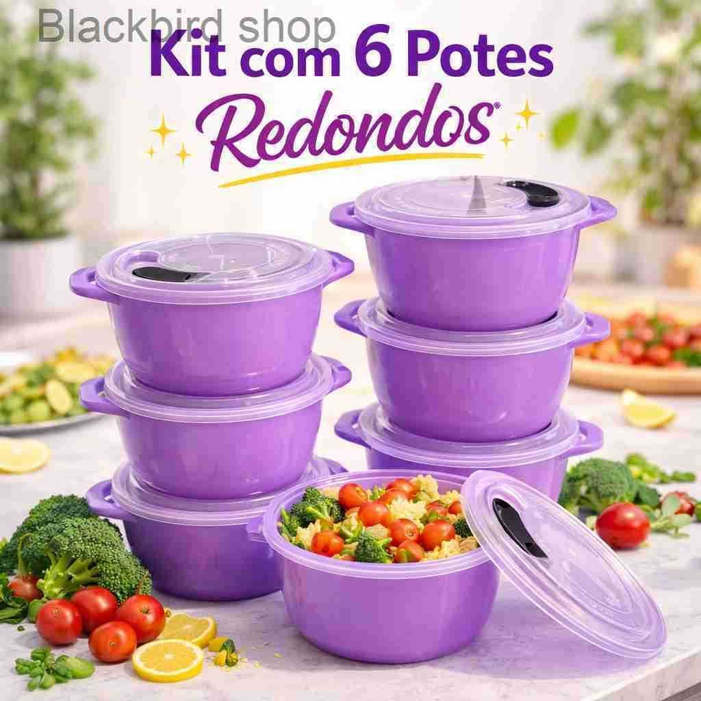 Conjunto com 6 Potes Redondos Multiuso com TampaXPBU