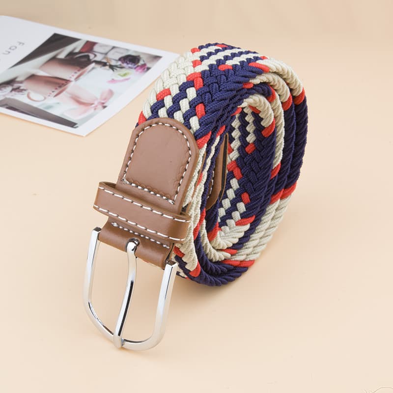 Moda feminina estiramento trançado cinto pino fivela calças sem perfuração cinto único laço elástico cinto bainha de cou