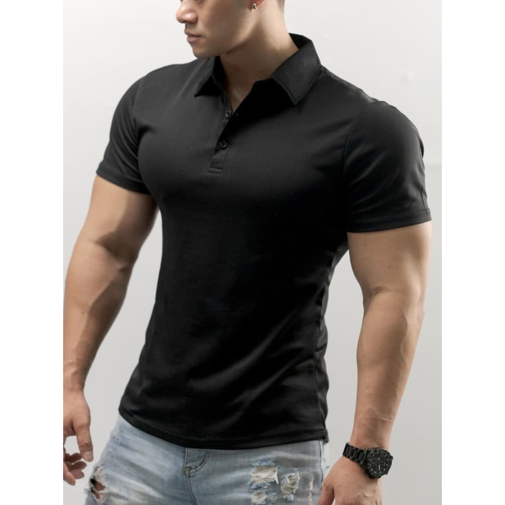 Ginásio verão de secagem rápida respirável lapela camiseta novo estilo camisa Polo de manga curta branco Bottoming magro