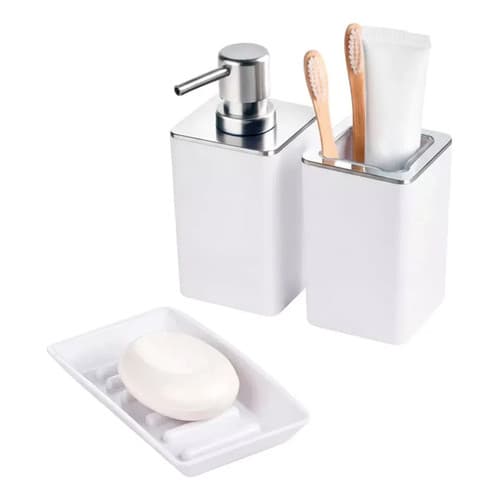 Kit Banheiro Dispenser, Porta Escovas E Saboneteira Branco