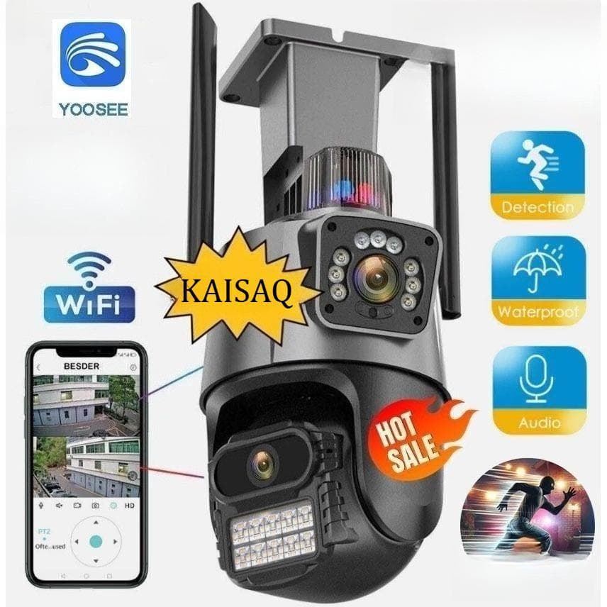 360 ° Câmera De Segurança Externa WiFi Com Lentes Duplas , Alarme , Full HD , Visão Noturna E Aplicativo YOOSEE .