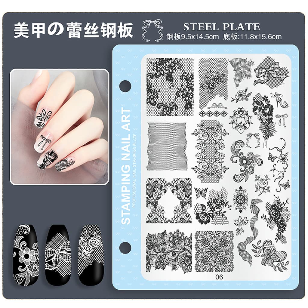 Placa de aço para impressão de Manicure, renda xadrez, ano novo, arco, modelo de transferência de unhas, ferramenta de p