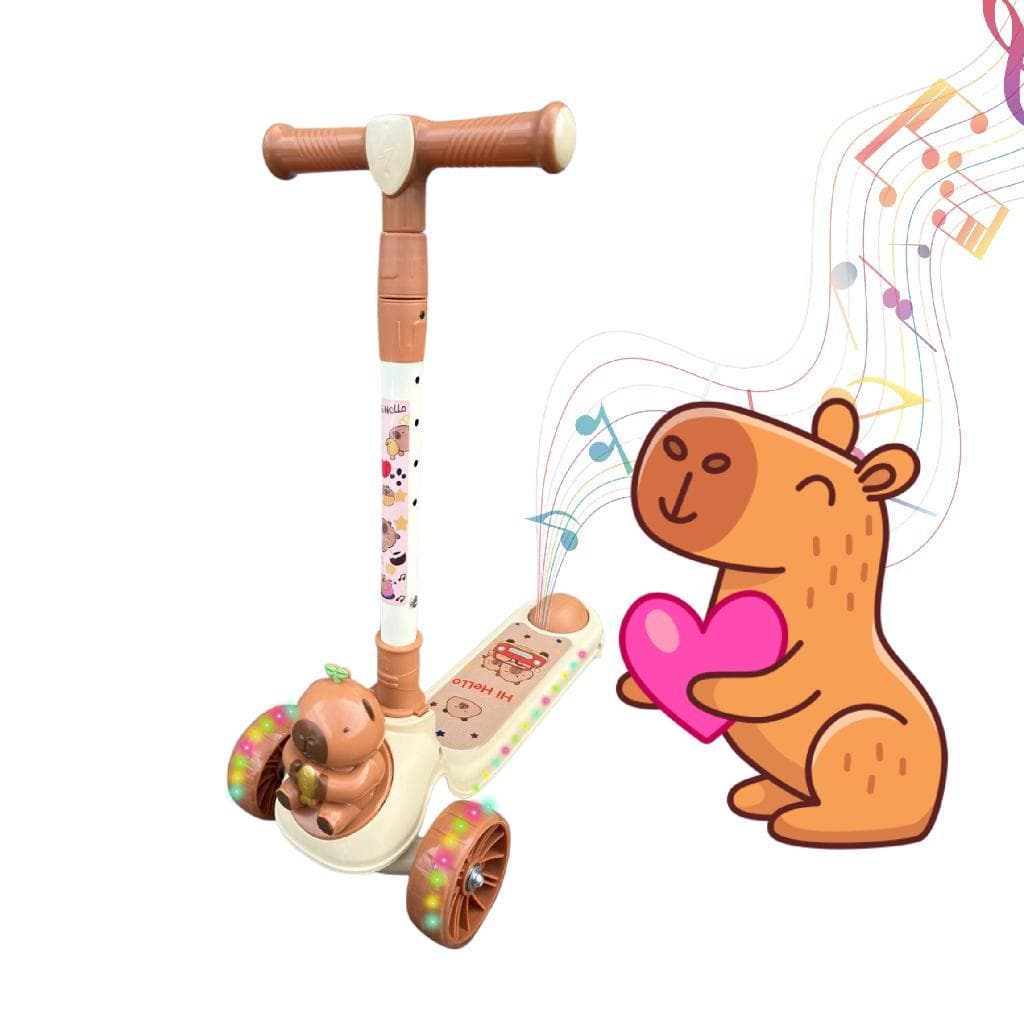 Patinete Infantil Capivara Dobrável 3 Rodas com LED e Música