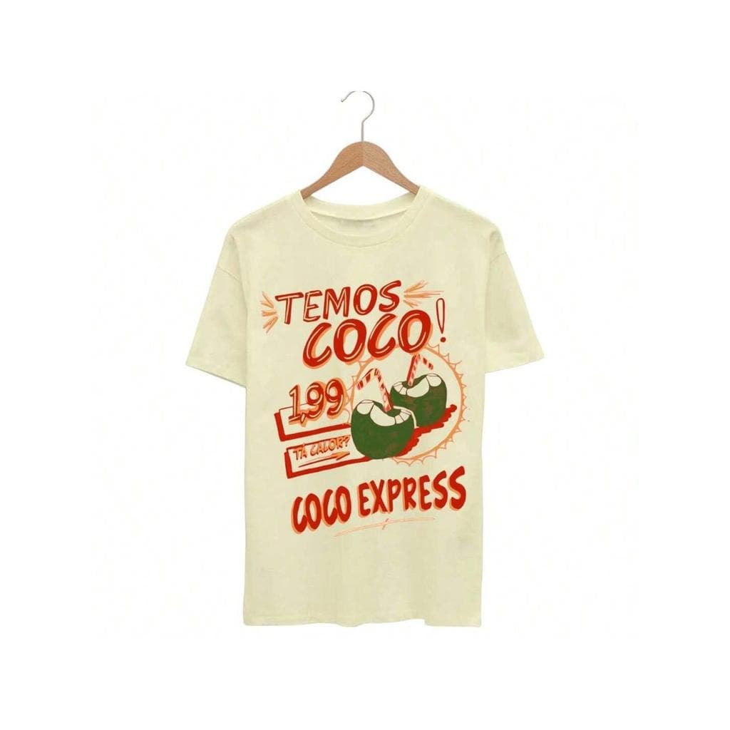 Camiseta Feminina Temos Coco Inspiração Estampa Tropical Estilosa Algodão Coral Azul