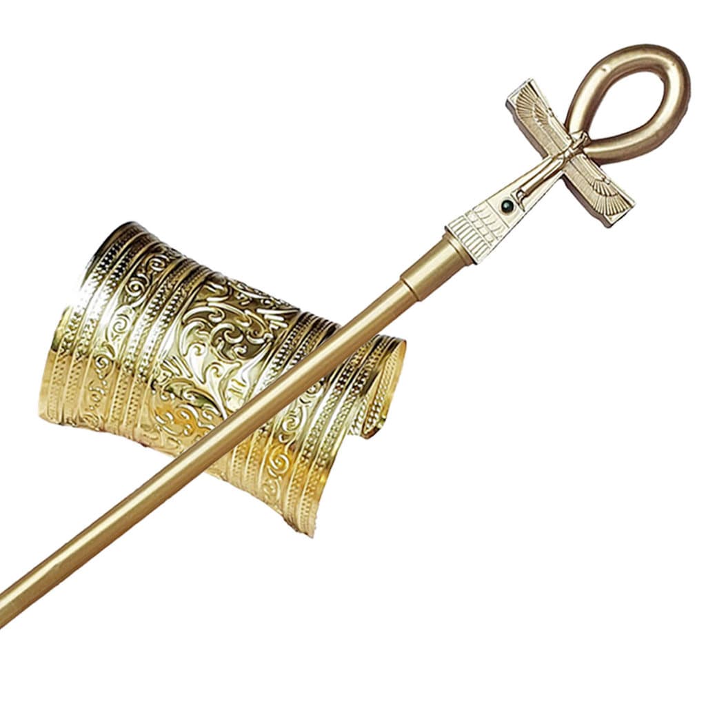 Kit Cajado Bastão Egípcio Faraó Cleópatra + Bracelete Dourado Acessórios Festa Fantasia Carnaval 2 Produtos