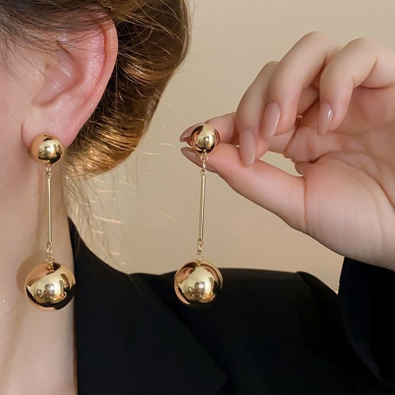 Brilhante Prata Ouro Cor Metal Bola Brincos Para Mulheres Vintage Moda Orelha Gota Jóias Presente