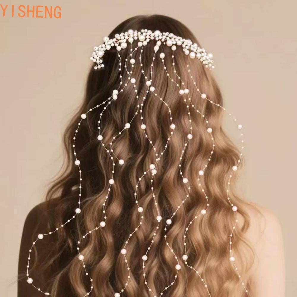 YISHENG Acessórios De Cabelo Com Borlas De Pérola , Videira De Noiva Elegante Romântica , Pedaço Casamento Doce