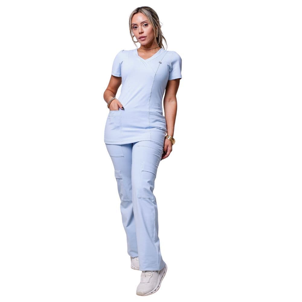 Conjunto Scrub Pijama Cirúrgico Verona Azul Bebe Toque Geladinho Poliamida