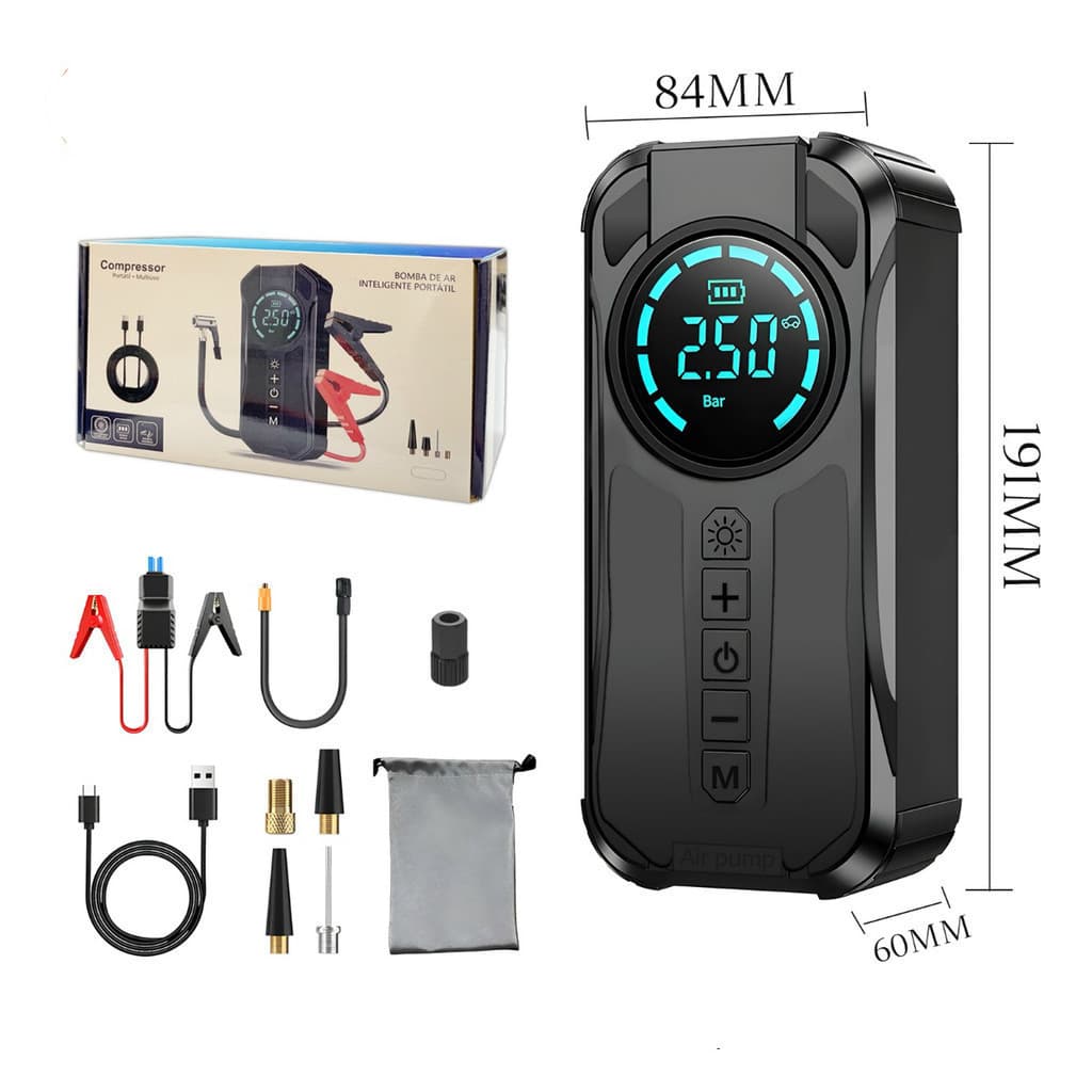 Compressor de Ar Portátil Carro 4 em 1 Jump Starter 1000A Power Bank