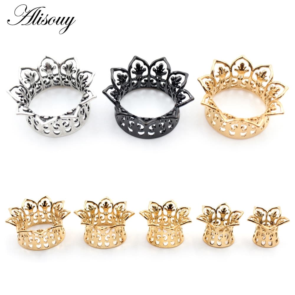 Alisouy 2 Peças Liga Fundição Oca Sol Flor Flared Ear Tunnels Plugs Expansor Maca Medidores Brincos Piercing Body Jewelr