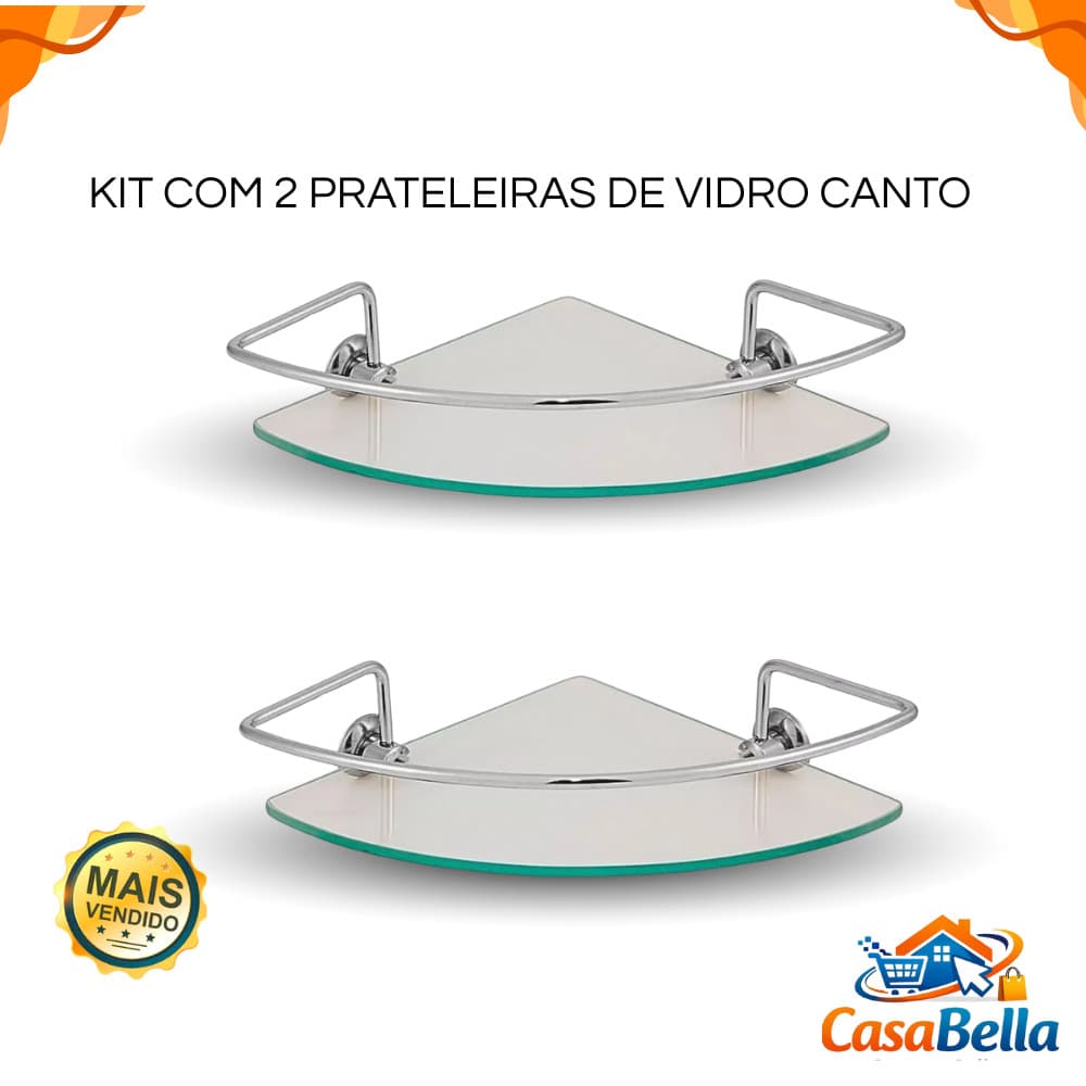 Kit 2 Porta Shampoo Suporte Prateleira Canto Vidro Incolor