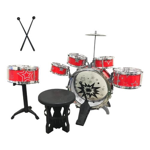 Bateria Infantil Com Banquinho Importway Vermelho 5 Tambores
