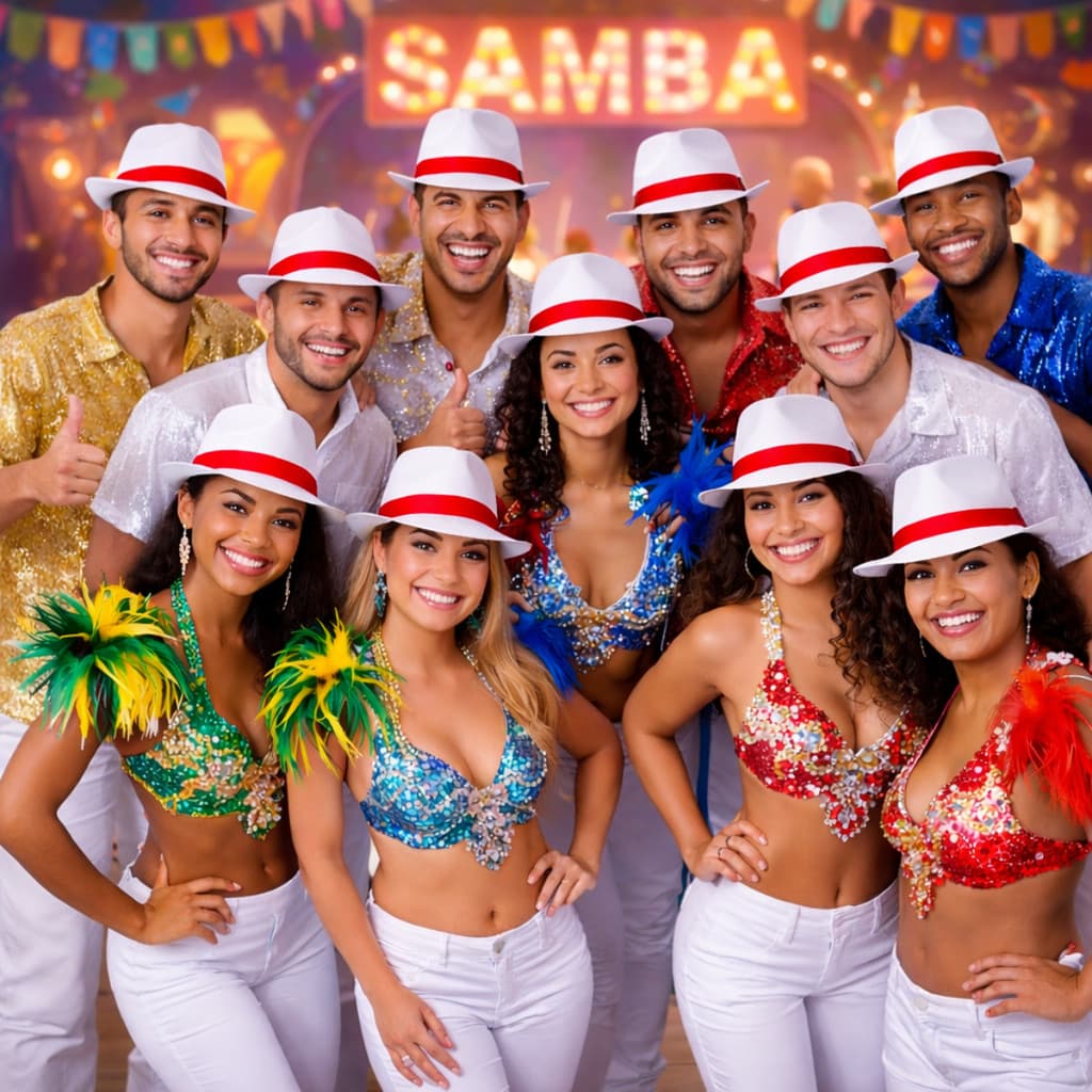 Kit 10 Chapéus Malandro Sambista Branco em Tela Panamá Fita Vermelha Adulto Carnaval Festa Fantasia