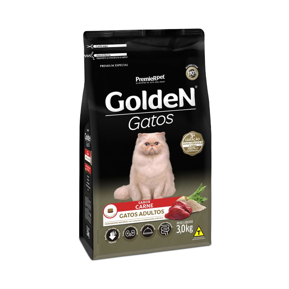 Ração Golden para Gatos Adultos Sabor Carne 3kg