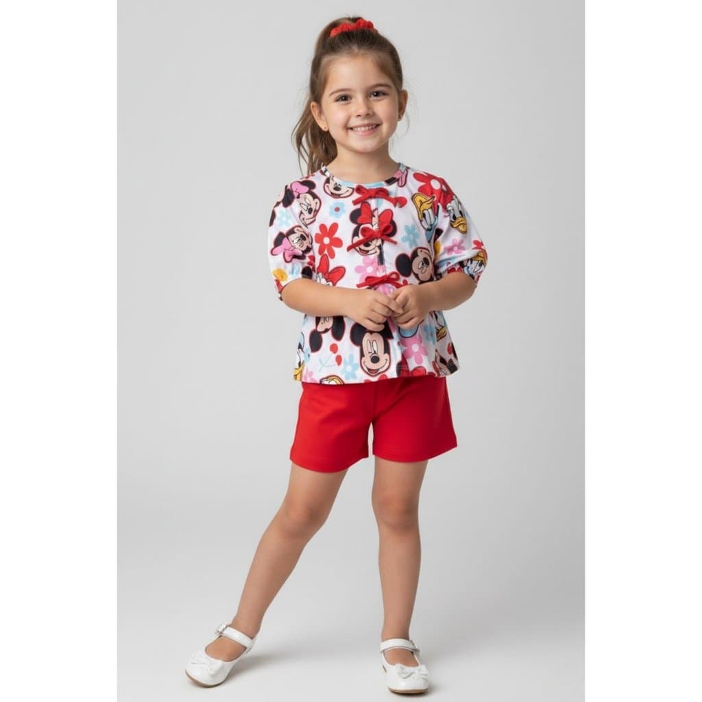 Conjunto Blusa Manga Curta e Shorts Mickey e Amigos