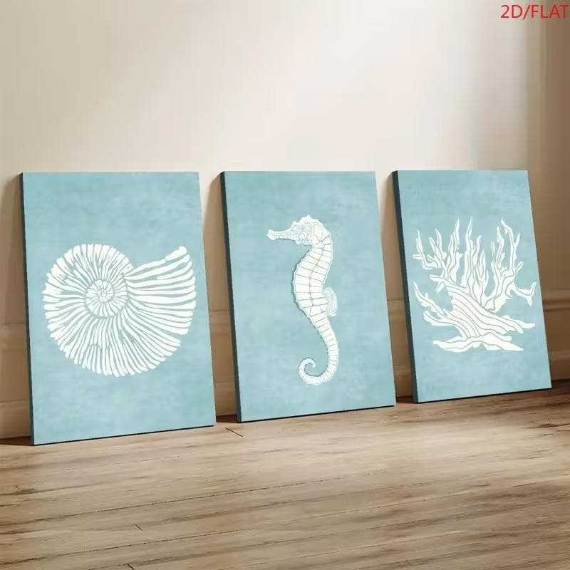 Quadro Decorativo Concha, Cavalo-Marinho e Coral vida Marinha