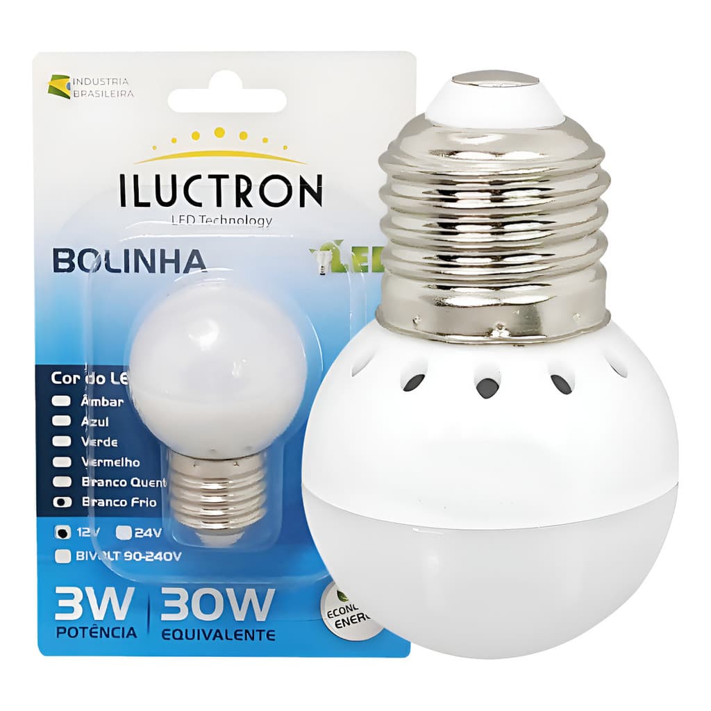 Lâmpada Bolinha Led 3w 12v E27 Branco Frio Ip20 12v Branco-frio